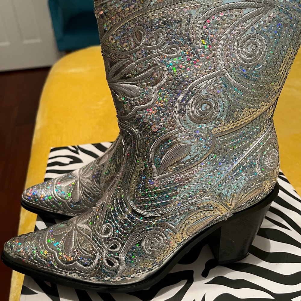 Helen’s Heart silver sequin bootie western style